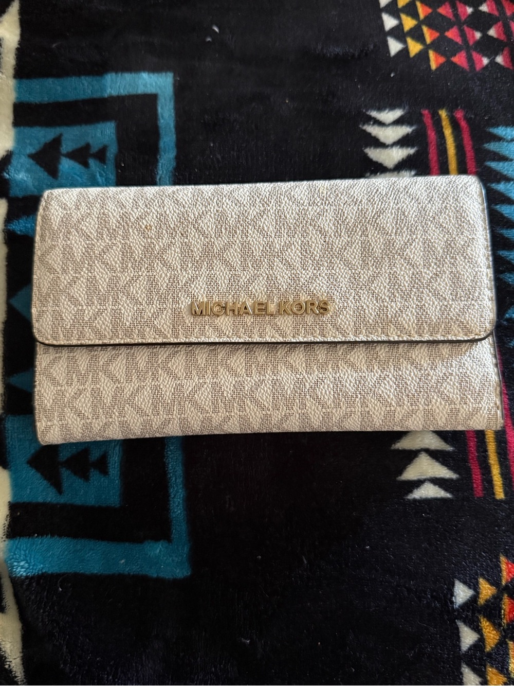 Michael Kors Metallic Logo Continental Wallet - Gold and Beige